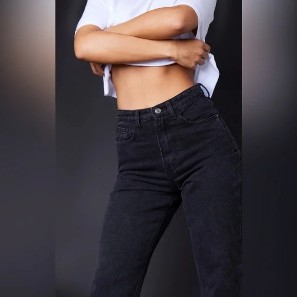 NWT PrettyLittleThing Washed Black Distressed Mom Jeans US Size 4 - Picture 3 of 16